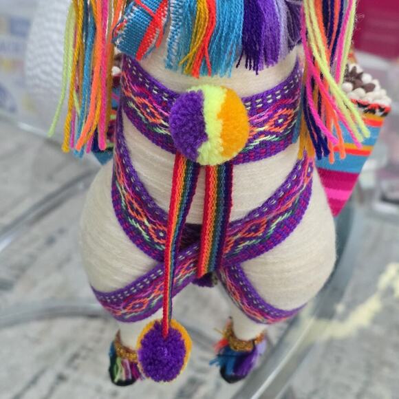 Decorative Peruvian Llama Candy Holder 15" Handmade Alpaca Doll Colorful Yarn - Picture 10 of 13